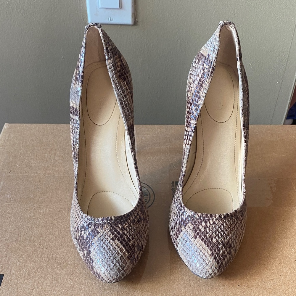 Calvin Klein Snake-Print Pointed Toe High Heels - Brown priced lowest no offers